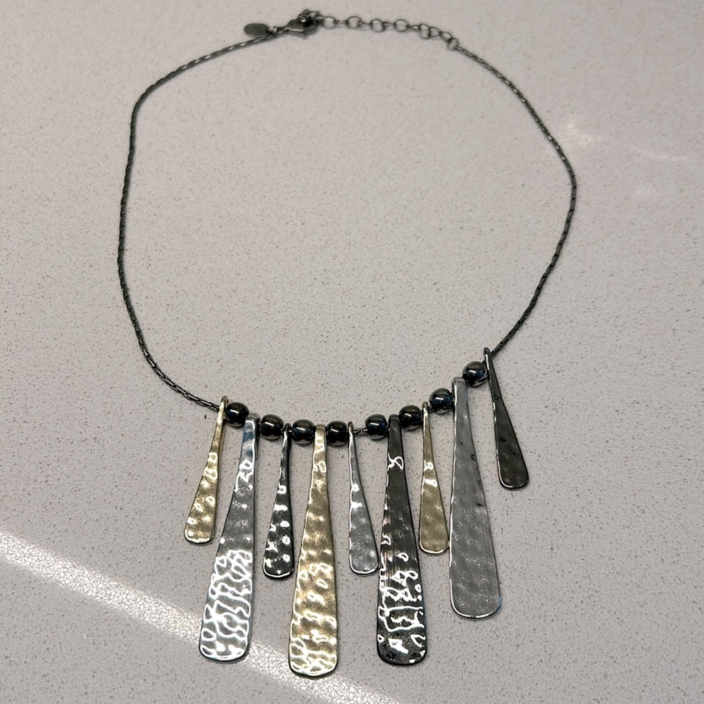 Charming Charlie tri-tone necklace in silver, gold & black, adjustable 12” - 18”